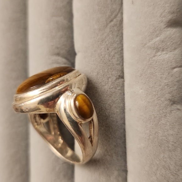 925 STERLING SILVER TIGER'S EYE CABOCHON RING. - Picture 3 of 4